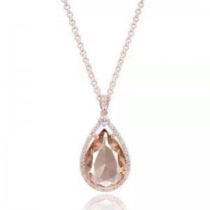 925純銀製champagnly合成水晶宝石用原石のペンダント女性のネックレス